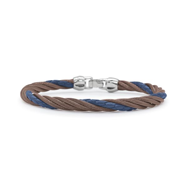 ALOR Men's Steel, Brown Cable & Blue Leather Twist Bracelet James & Williams Jewelers Berwyn, IL