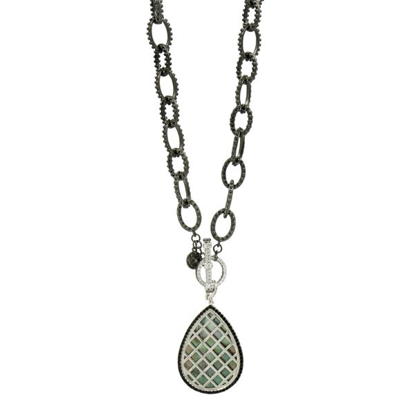 Freida Rothman Double Sided Black Mother of Pearl Pendant Necklace James & Williams Jewelers Berwyn, IL