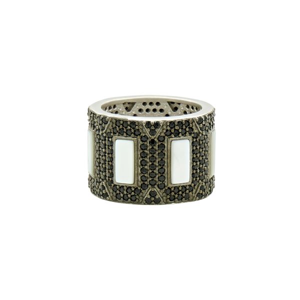 Freida Rothman Industrial Finish Mother-of-Pearl Pave Cigar Band Ring, Size 7 James & Williams Jewelers Berwyn, IL