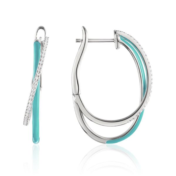 Luvente Turquoise Enamel Diamond Twist Hoop Earrings James & Williams Jewelers Berwyn, IL