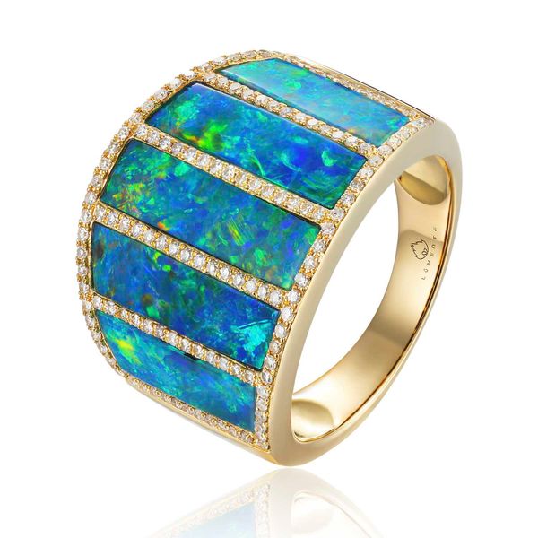 Luvente Opal with Diamond Inlay Wide RIng James & Williams Jewelers Berwyn, IL