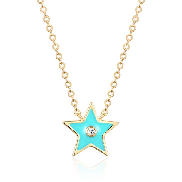Luvente Turquoise Enamel Star with Diamond Necklace James & Williams Jewelers Berwyn, IL