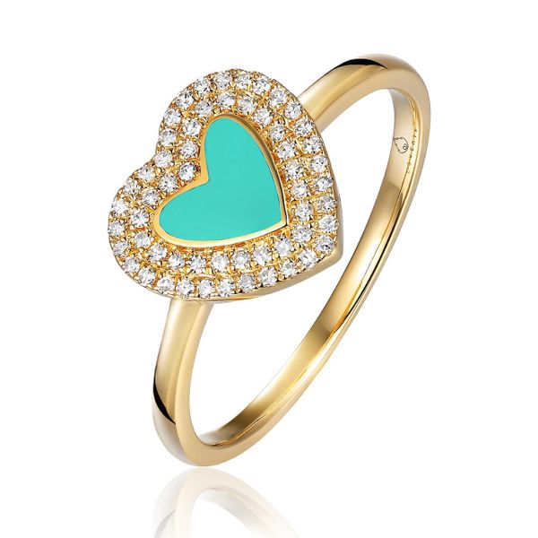 Luvente Turquoise Enamel Diamond Heart Ring James & Williams Jewelers Berwyn, IL