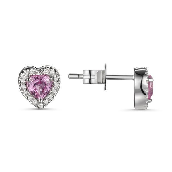 Luvente Pink Sapphire and Diamond Heart Stud Earrings James & Williams Jewelers Berwyn, IL