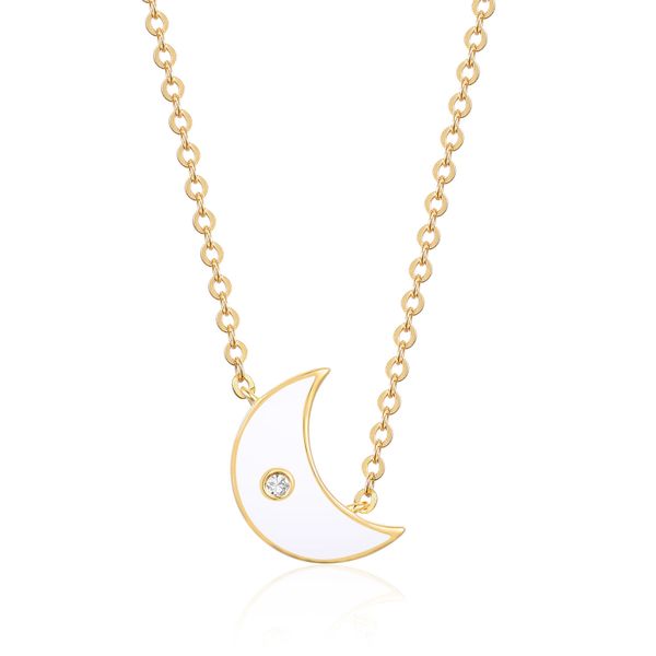Luvente White Enamel Moon with Diamond Necklace James & Williams Jewelers Berwyn, IL