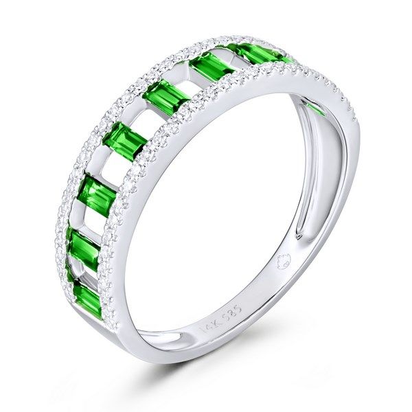 Luvente Emerald and Diamond Stack Band Ring James & Williams Jewelers Berwyn, IL