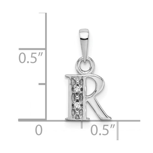 14KW Rhodium-plated Diamond Letter R Initial Pendant Image 3 L.I. Goldmine Smithtown, NY