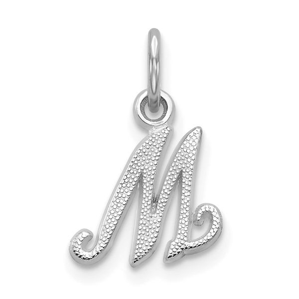 14KW White Gold Casted Script Letter M Initial Charm L.I. Goldmine Smithtown, NY