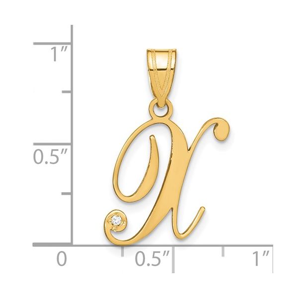 14KY Script Letter X Initial Pendant with Diamond Image 4 L.I. Goldmine Smithtown, NY