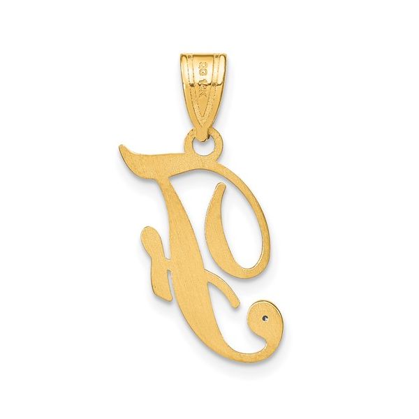 14KY Script Letter F Initial Pendant with Diamond Image 2 L.I. Goldmine Smithtown, NY