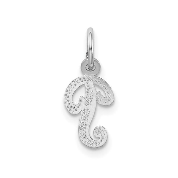 14KW White Gold Casted Script Letter P Initial Charm Image 3 L.I. Goldmine Smithtown, NY