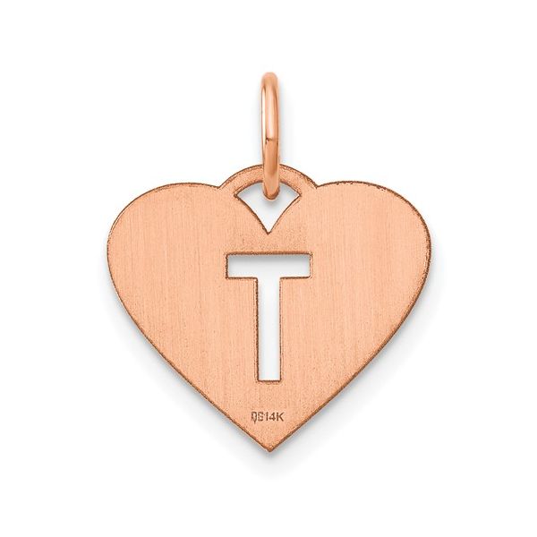 14k Rose Gold Initial Letter T Heart Initial Charm Image 3 L.I. Goldmine Smithtown, NY