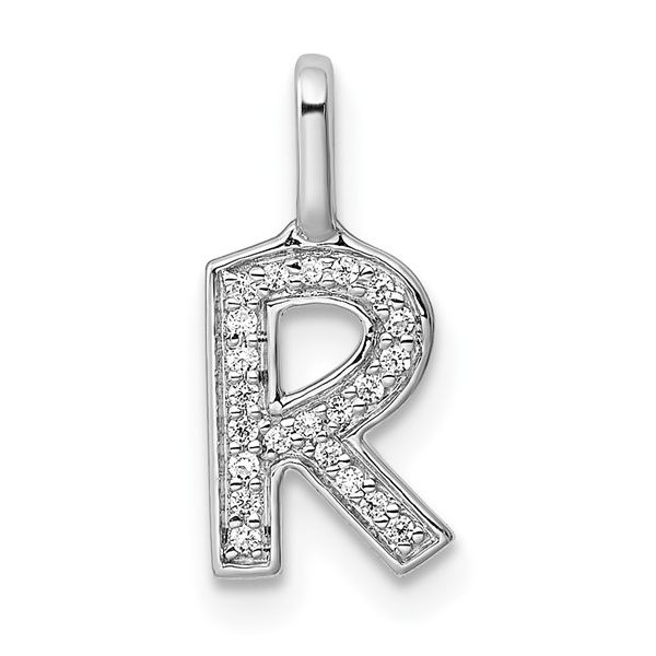 14K White Gold Diamond Letter R Initial Pendant L.I. Goldmine Smithtown, NY