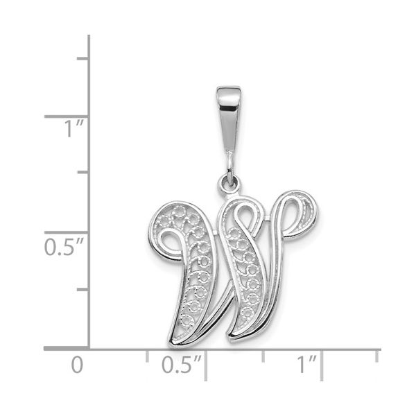 14KW White Gold Solid Polished Script Filigree Letter W Initial Pendant Image 3 L.I. Goldmine Smithtown, NY