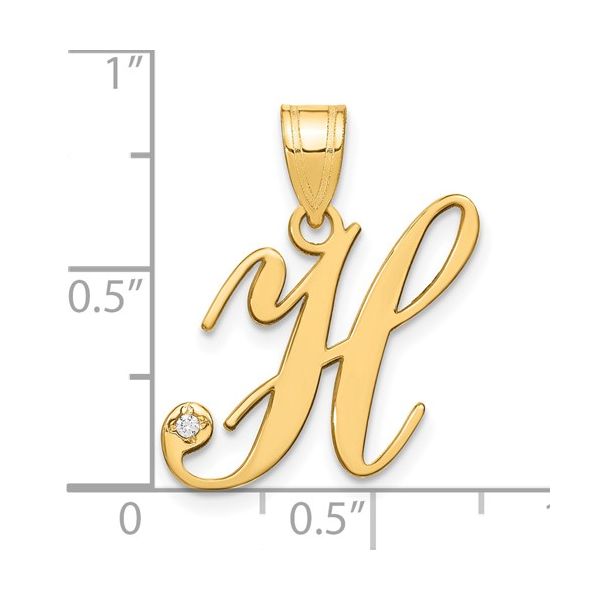 14KY Script Letter H Initial Pendant with Diamond Image 4 L.I. Goldmine Smithtown, NY
