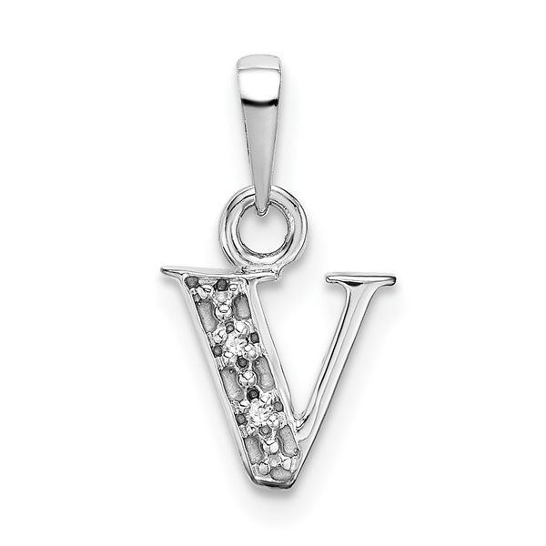 14KW Rhodium-plated Diamond Letter V Initial Pendant L.I. Goldmine Smithtown, NY