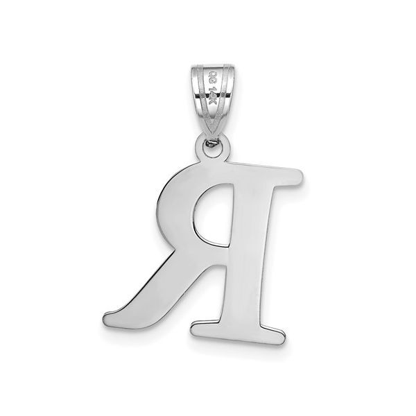 14kw Polished Etched Letter R Initial Pendant Image 3 L.I. Goldmine Smithtown, NY