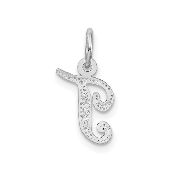 14KW White Gold Casted Script Letter T Initial Charm Image 3 L.I. Goldmine Smithtown, NY
