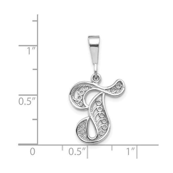 14KW White Gold Solid Polished Script Filigree Letter T Initial Pendant Image 3 L.I. Goldmine Smithtown, NY