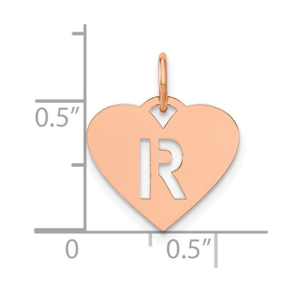 14k Rose Gold Initial Letter R Heart Initial Charm Image 2 L.I. Goldmine Smithtown, NY