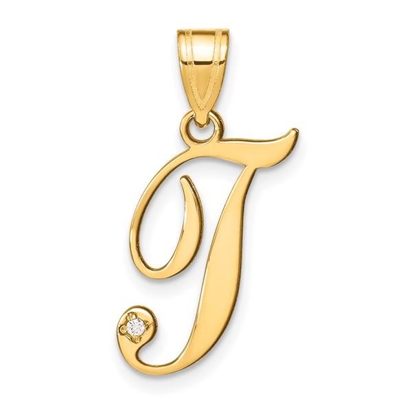 14KY Script Letter T Initial Pendant with Diamond L.I. Goldmine Smithtown, NY