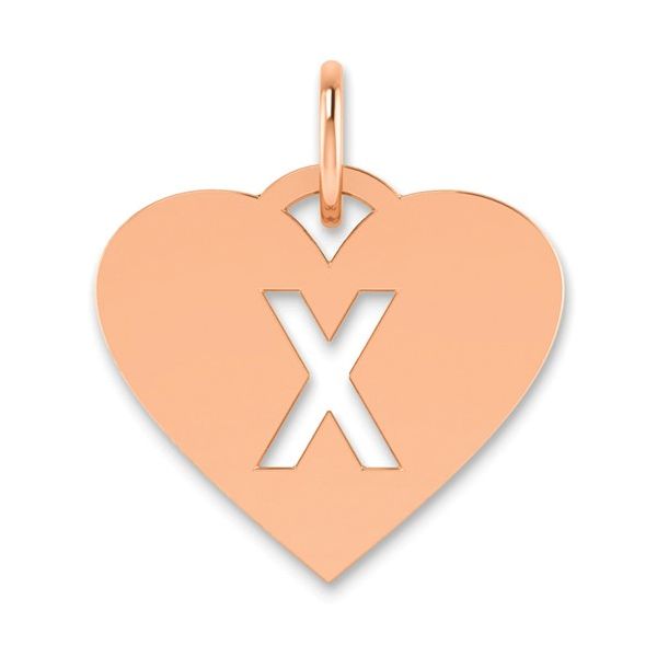 14k Rose Gold Initial Letter X Heart Initial Charm L.I. Goldmine Smithtown, NY