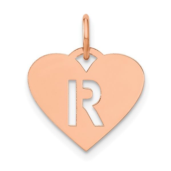 14k Rose Gold Initial Letter R Heart Initial Charm L.I. Goldmine Smithtown, NY