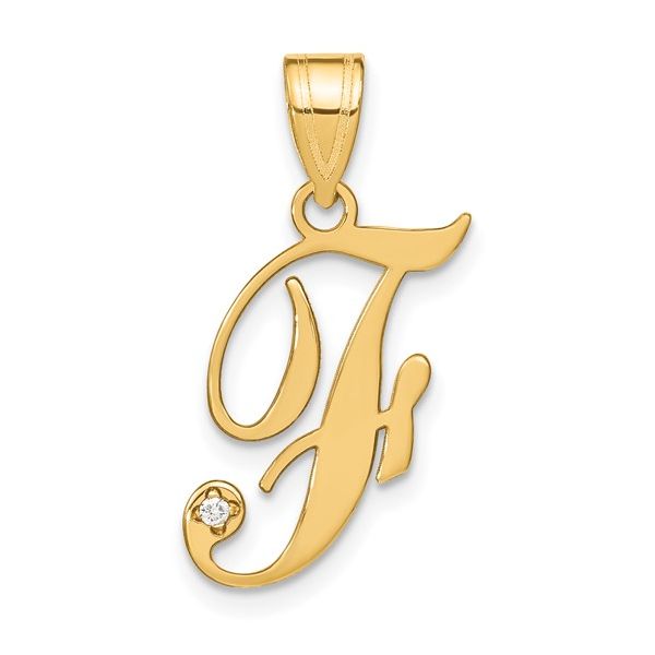 14KY Script Letter F Initial Pendant with Diamond L.I. Goldmine Smithtown, NY