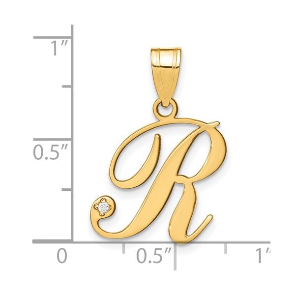 14KY Script Letter R Initial Pendant with Diamond Image 4 L.I. Goldmine Smithtown, NY