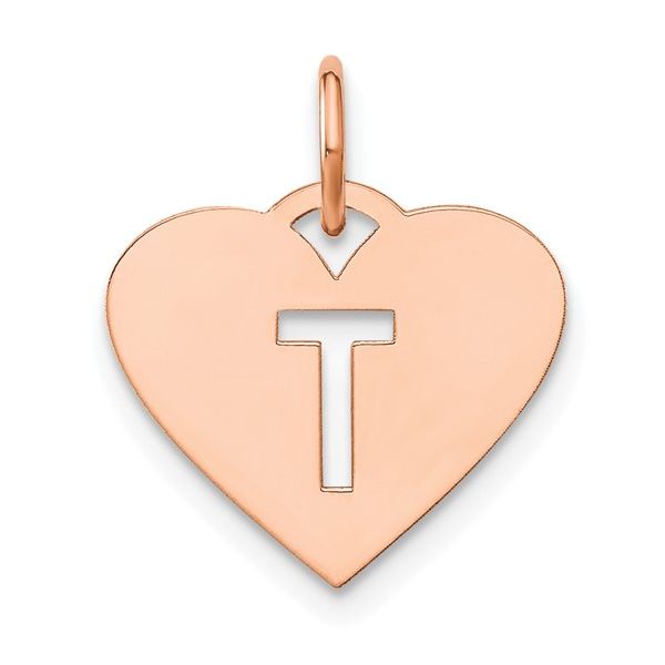14k Rose Gold Initial Letter T Heart Initial Charm L.I. Goldmine Smithtown, NY