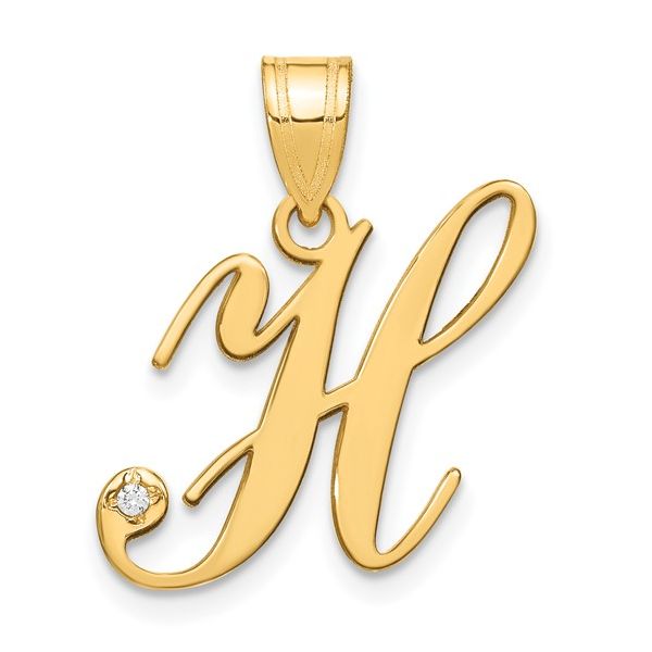 14KY Script Letter H Initial Pendant with Diamond L.I. Goldmine Smithtown, NY