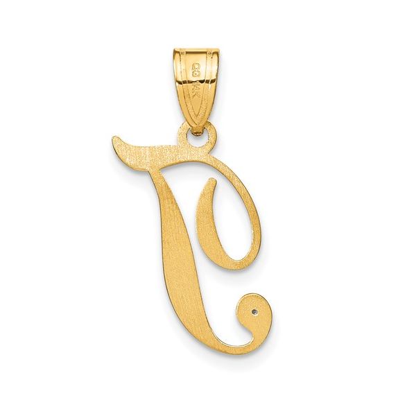 14KY Script Letter T Initial Pendant with Diamond Image 2 L.I. Goldmine Smithtown, NY
