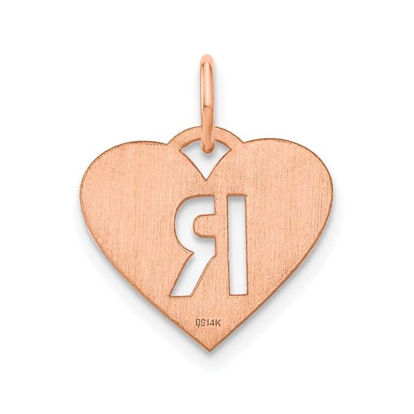 14k Rose Gold Initial Letter R Heart Initial Charm Image 3 L.I. Goldmine Smithtown, NY