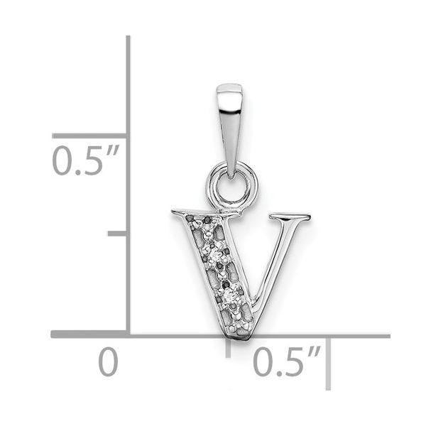14KW Rhodium-plated Diamond Letter V Initial Pendant Image 3 L.I. Goldmine Smithtown, NY