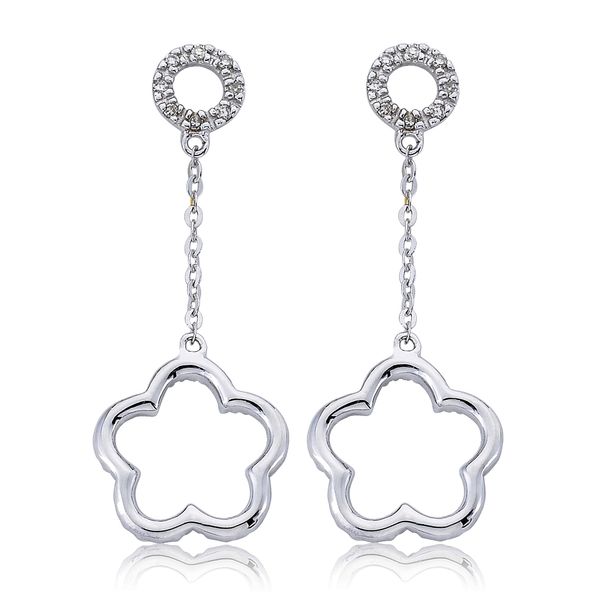 0.24 ct. t.w. Diamond Floral Dangle Earrings, 14K White Gold