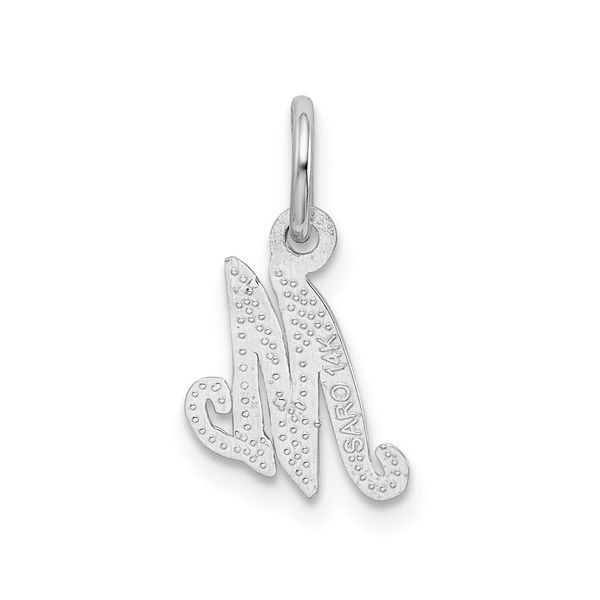 14KW White Gold Casted Script Letter M Initial Charm Image 3 L.I. Goldmine Smithtown, NY