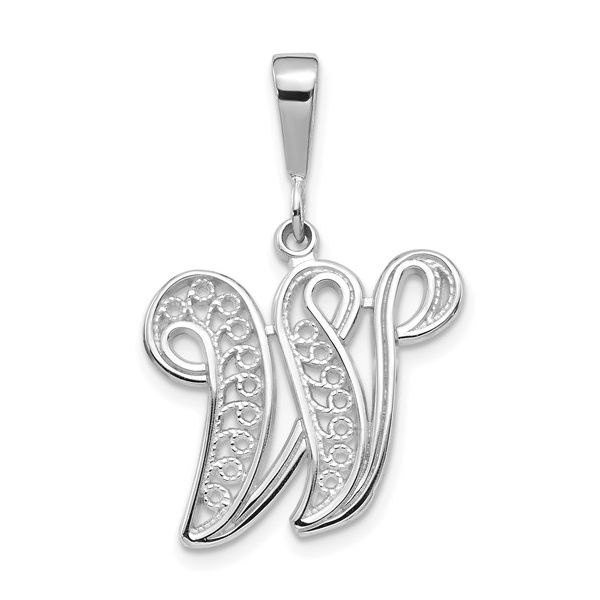 14KW White Gold Solid Polished Script Filigree Letter W Initial Pendant L.I. Goldmine Smithtown, NY