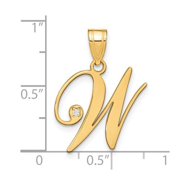14KY Script Letter W Initial Pendant with Diamond Image 4 L.I. Goldmine Smithtown, NY