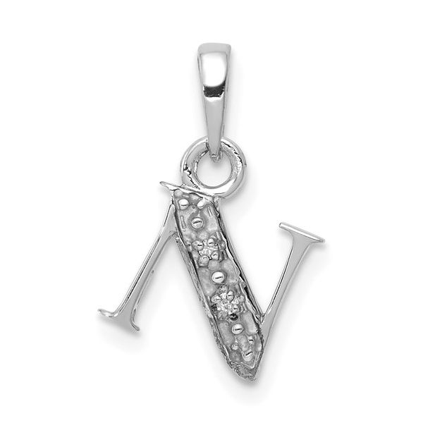 14KW Rhodium-plated Diamond Letter N Initial Pendant L.I. Goldmine Smithtown, NY