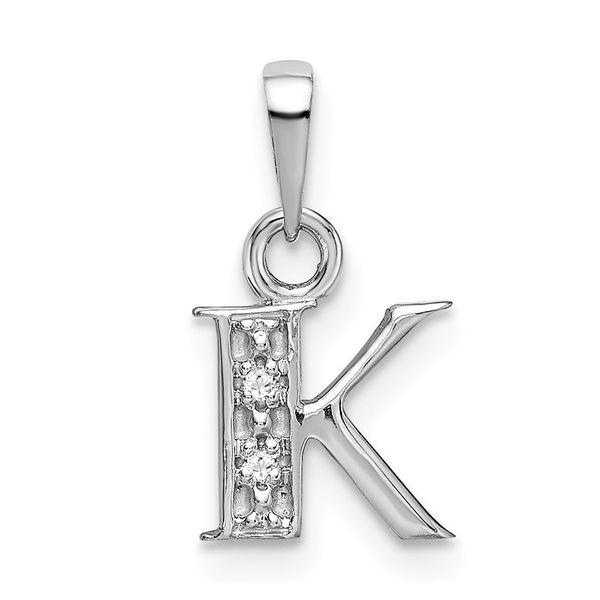 14KW Rhodium-plated Diamond Letter K Initial Pendant L.I. Goldmine Smithtown, NY