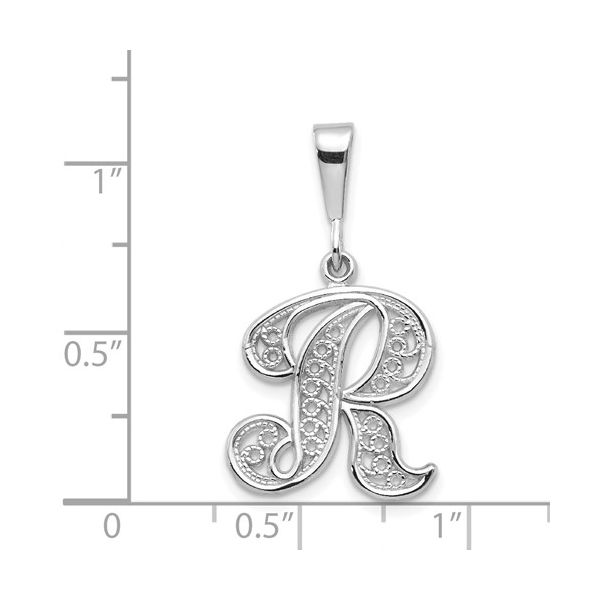 14KW White Gold Solid Polished Script Filigree Letter R Initial Pendant Image 3 L.I. Goldmine Smithtown, NY