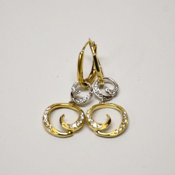 14K Two-Tone Yellow, White Gold & Diamond Scroll Earrings McCoy Jewelers Bartlesville, OK