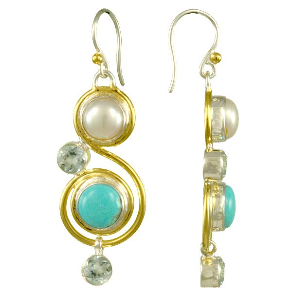 Sterling Silver/Vermeil Turquoise, Pearl & Topaz Earrings McCoy Jewelers Bartlesville, OK