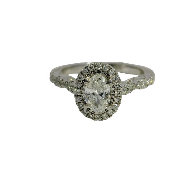 14K White Gold Oval Halo Diamond Engagement Ring