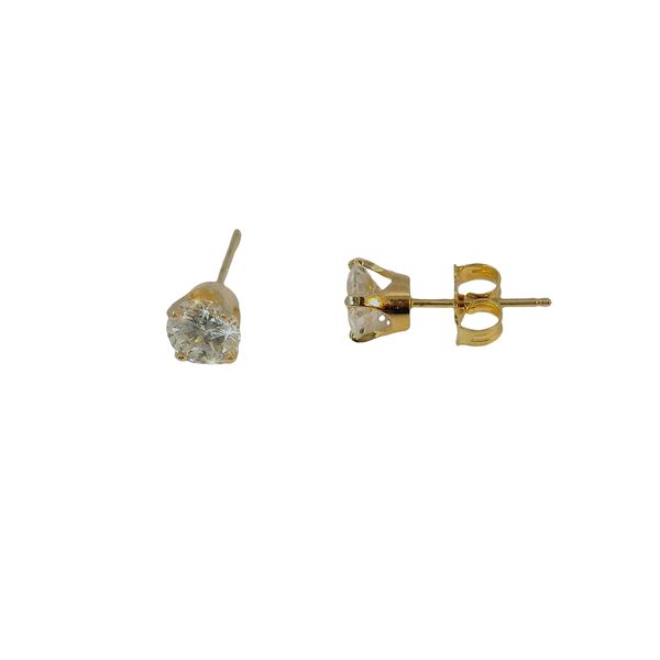 14Kt Yellow Gold Solitaire Earrings with 1.06ctw Round Br...