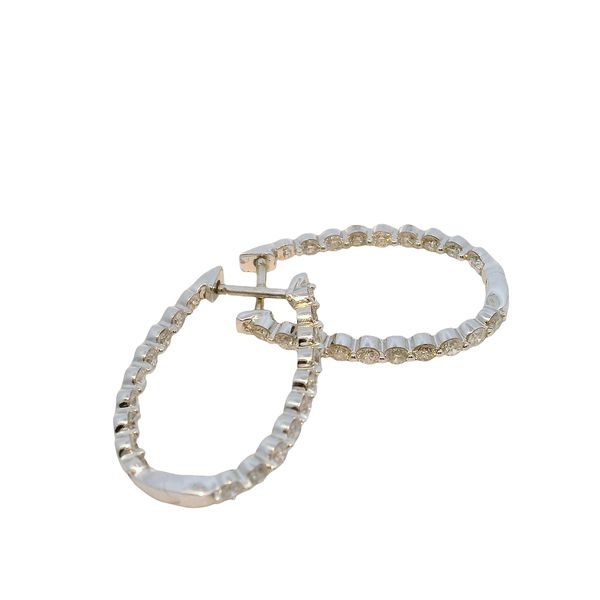 14K White Gold Oval Hoop Earrings with Round Diamonds