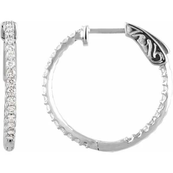 14K White Gold Inside Out Hoops Earrings with Round Brill...