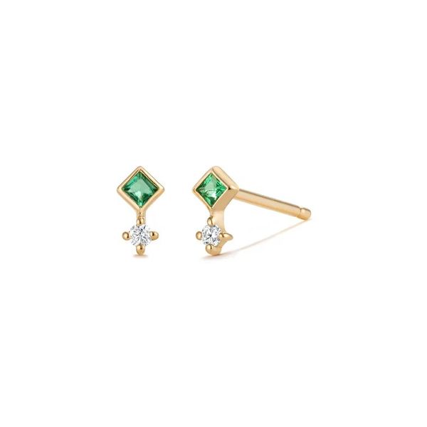 14K Yellow Gold Emmie Emerald and Diamond Stud Earrings
