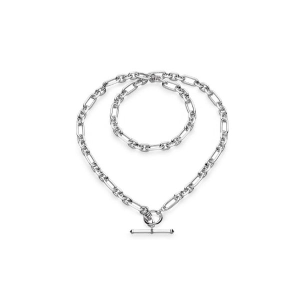 White Sterling Silver Revival Astoria Figaro Chain 18