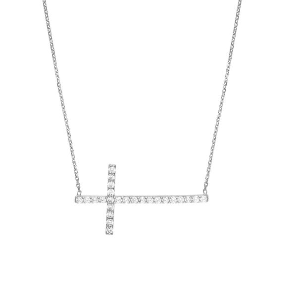 Plated Sterling Silver CZ Cross Necklace